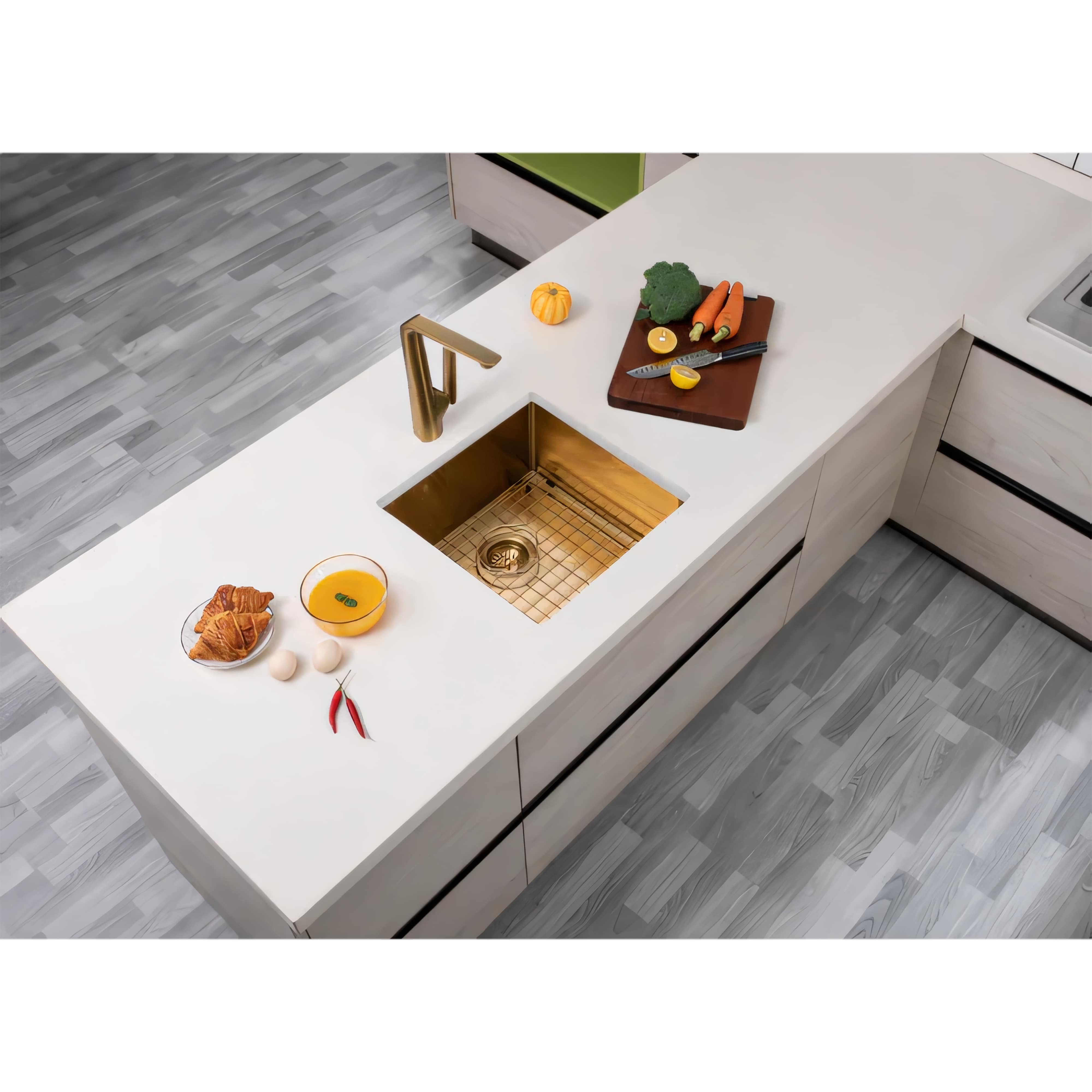 AQUAPERLA T304 HANDMADE SINGLE BOWL SINK BRUSHED GOLD 440MM