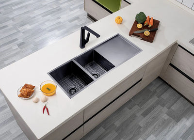AQUAPERLA T304 UNDERMOUNT DOUBLE BOWL SINK GUN METAL 1160MM