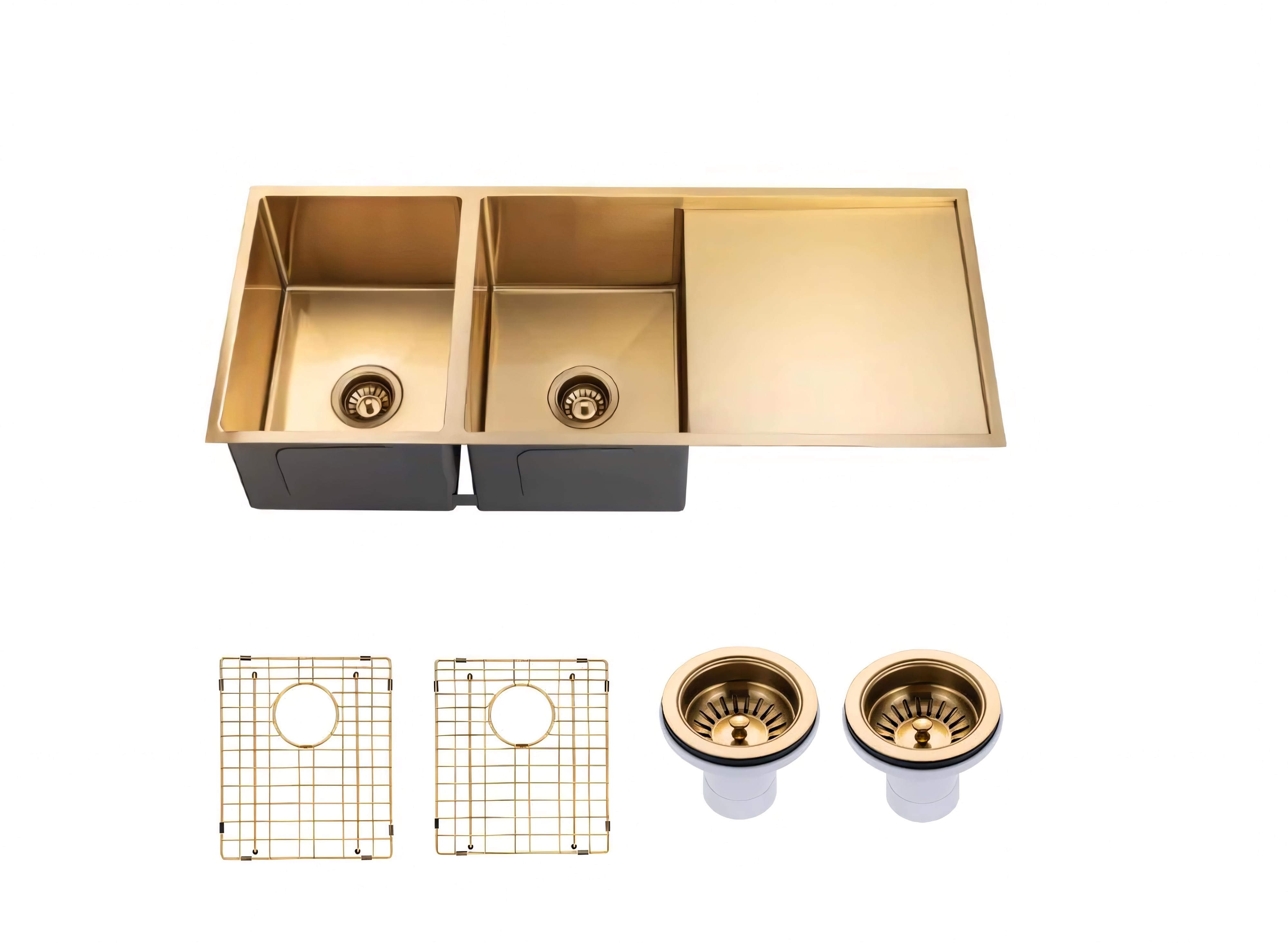 AQUAPERLA T304 UNDERMOUNT DOUBLE BOWL SINK BRUSHED GOLD 1160MM