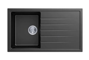 AQUAPERLA  SINGLE BOWL WITH DRAINER BOARD GRANITE KITCHEN SINK BLACK 860MM