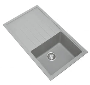 AQUAPERLA  SINGLE BOWL WITH DRAINER BOARD GRANITE KITCHEN SINK CONCRETE GREY 860MM