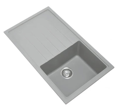 AQUAPERLA CARYSIL SINGLE BOWL WITH DRAINER BOARD GRANITE KITCHEN SINK CONCRETE GREY 860MM