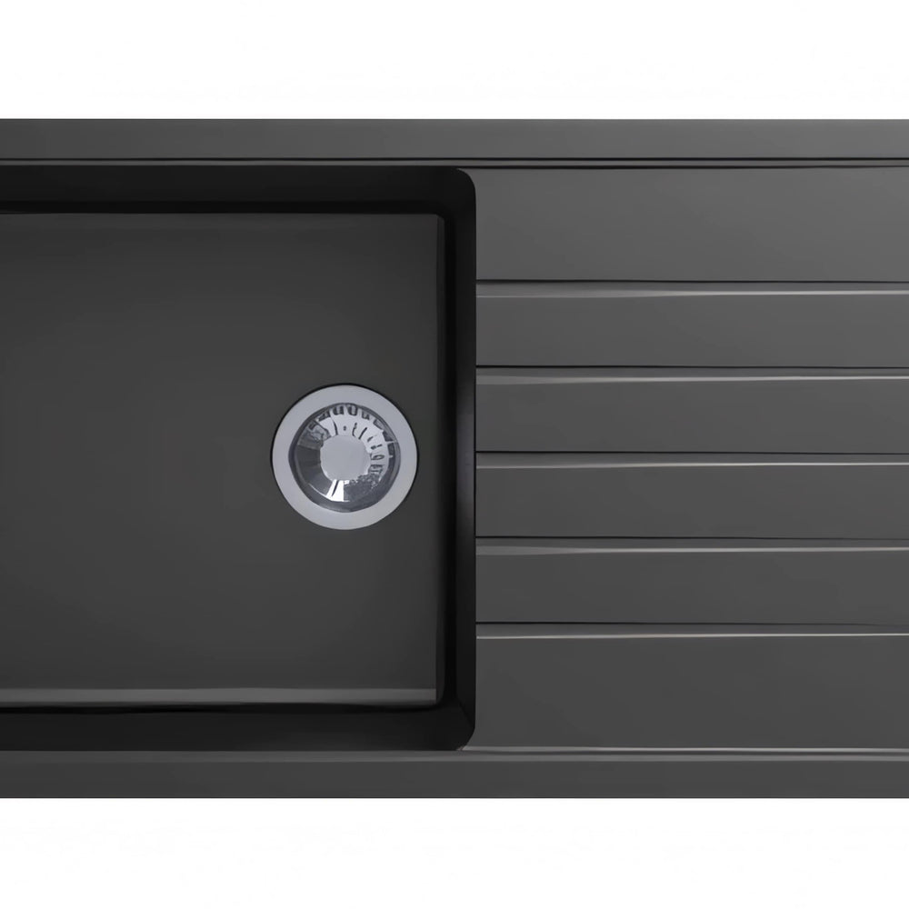 AQUAPERLA CARYSIL SINGLE BOWL WITH DRAINER BOARD GRANITE KITCHEN SINK BLACK 1000MM