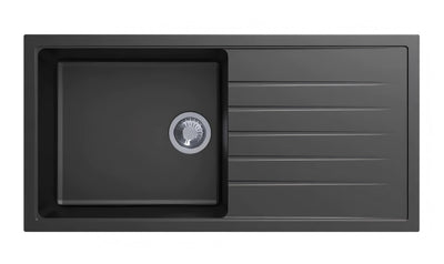 AQUAPERLA CARYSIL SINGLE BOWL WITH DRAINER BOARD GRANITE KITCHEN SINK BLACK 1000MM