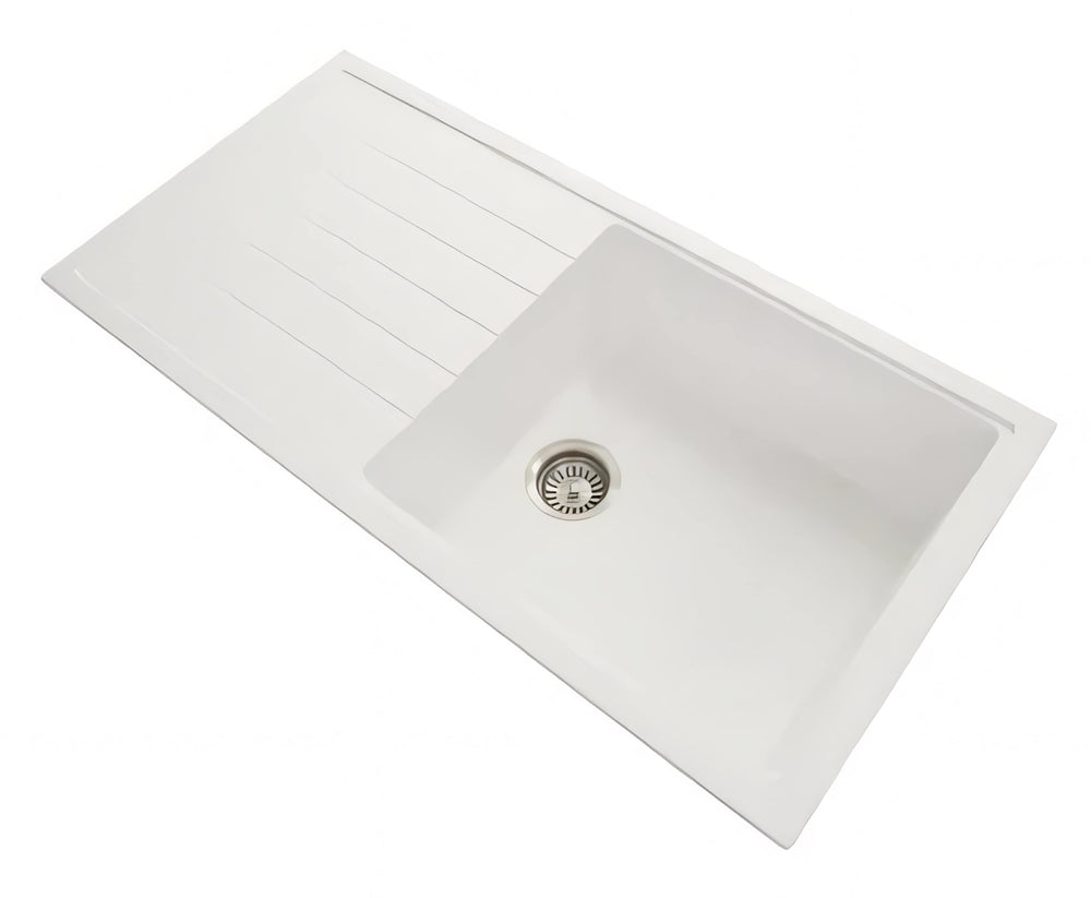 CARYSIL  SINGLE BOWL WITH DRAINER BOARD GRANITE KITCHEN SINK WHITE 1000MM