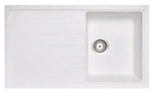 AQUAPERLA  SINGLE BOWL WITH DRAINER BOARD GRANITE KITCHEN SINK WHITE 860MM