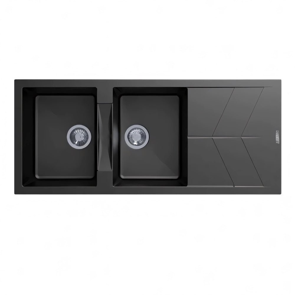 CARYSIL  DOUBLE BOWL GRANITE DRAINBOARD KITCHEN SINK BLACK 1160MM
