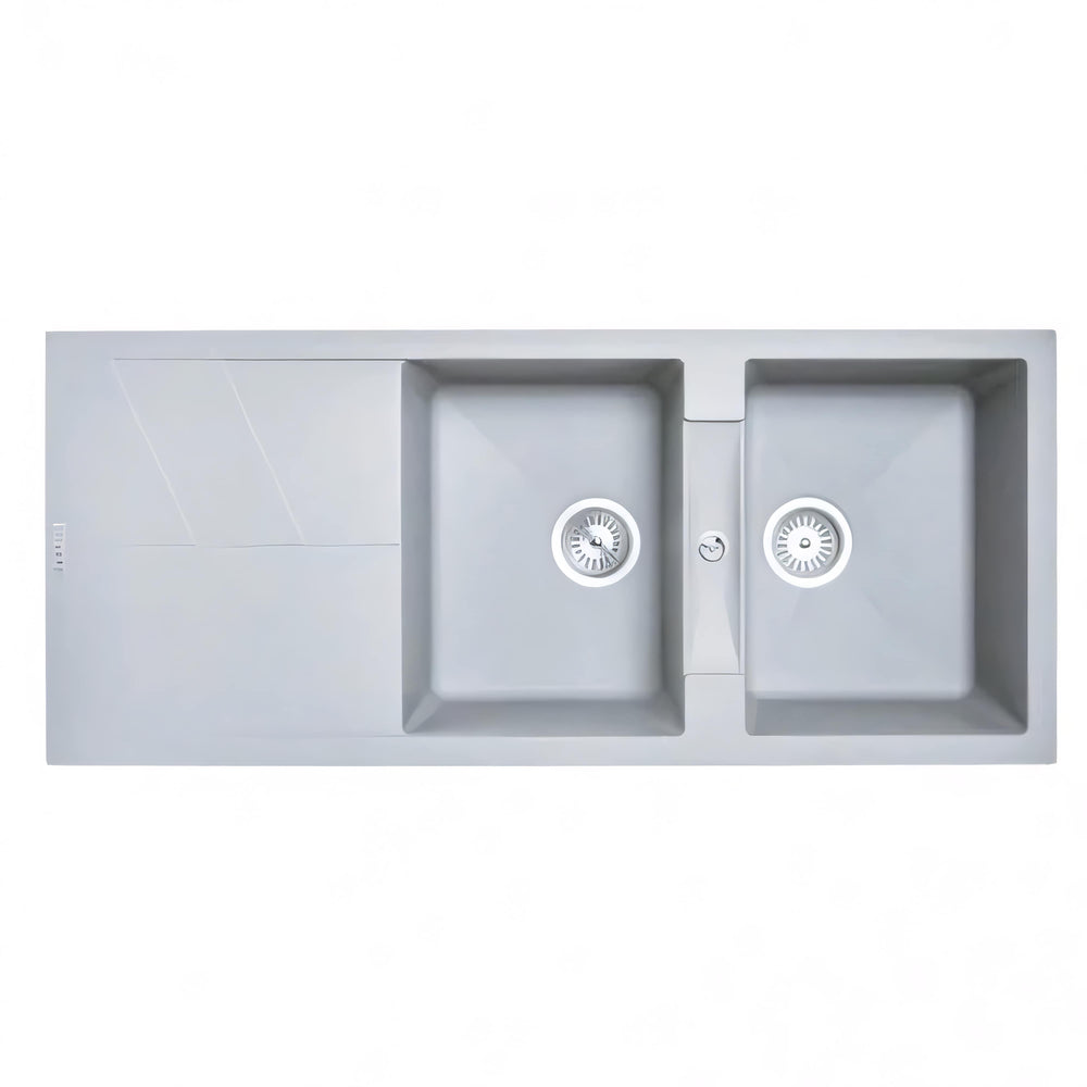 CARYSIL  DOUBLE BOWL GRANITE DRAINBOARD KITCHEN SINK CONCRETE GREY 1160MM