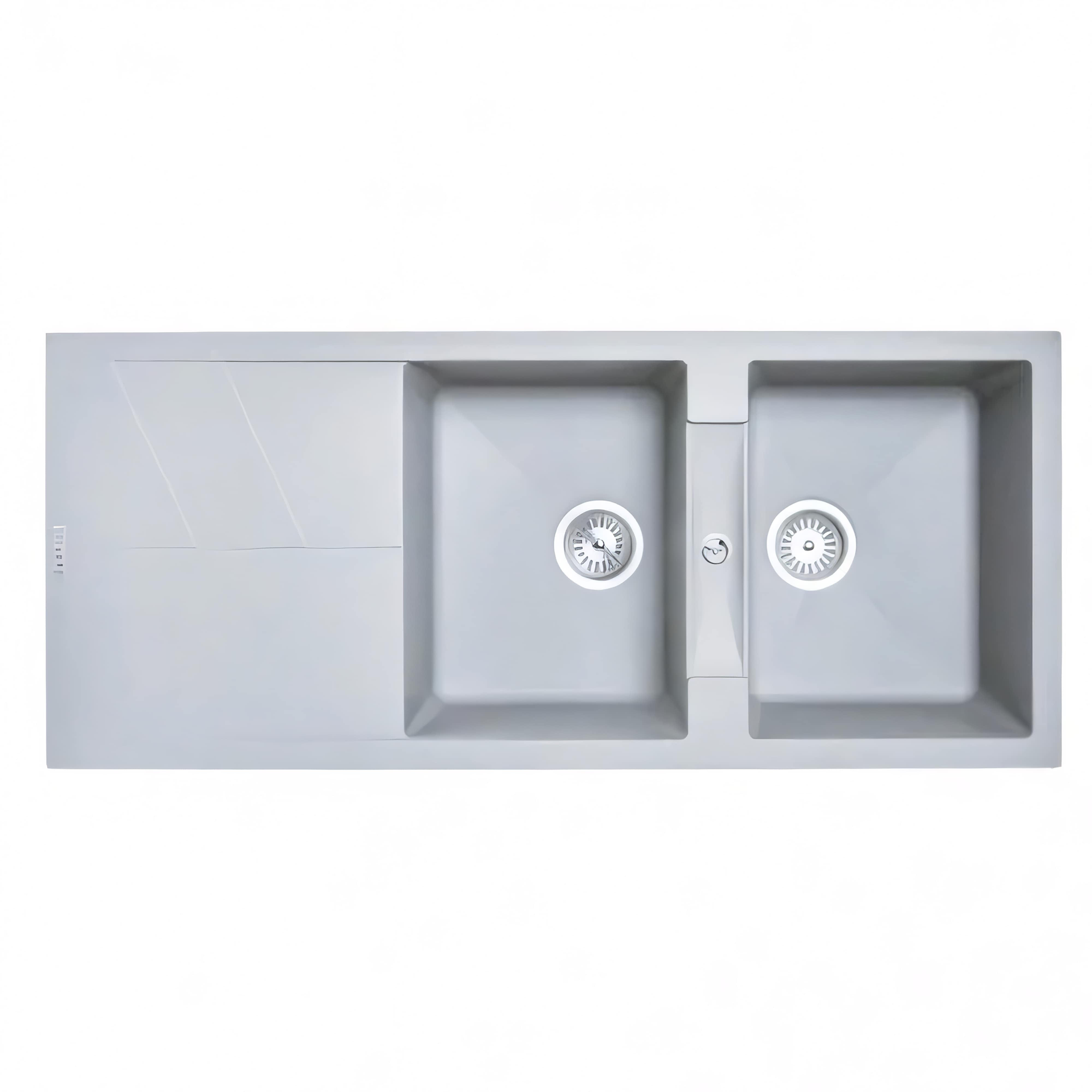 AQUAPERLA CARYSIL DOUBLE BOWL GRANITE DRAINBOARD KITCHEN SINK CONCRETE GREY 1160MM