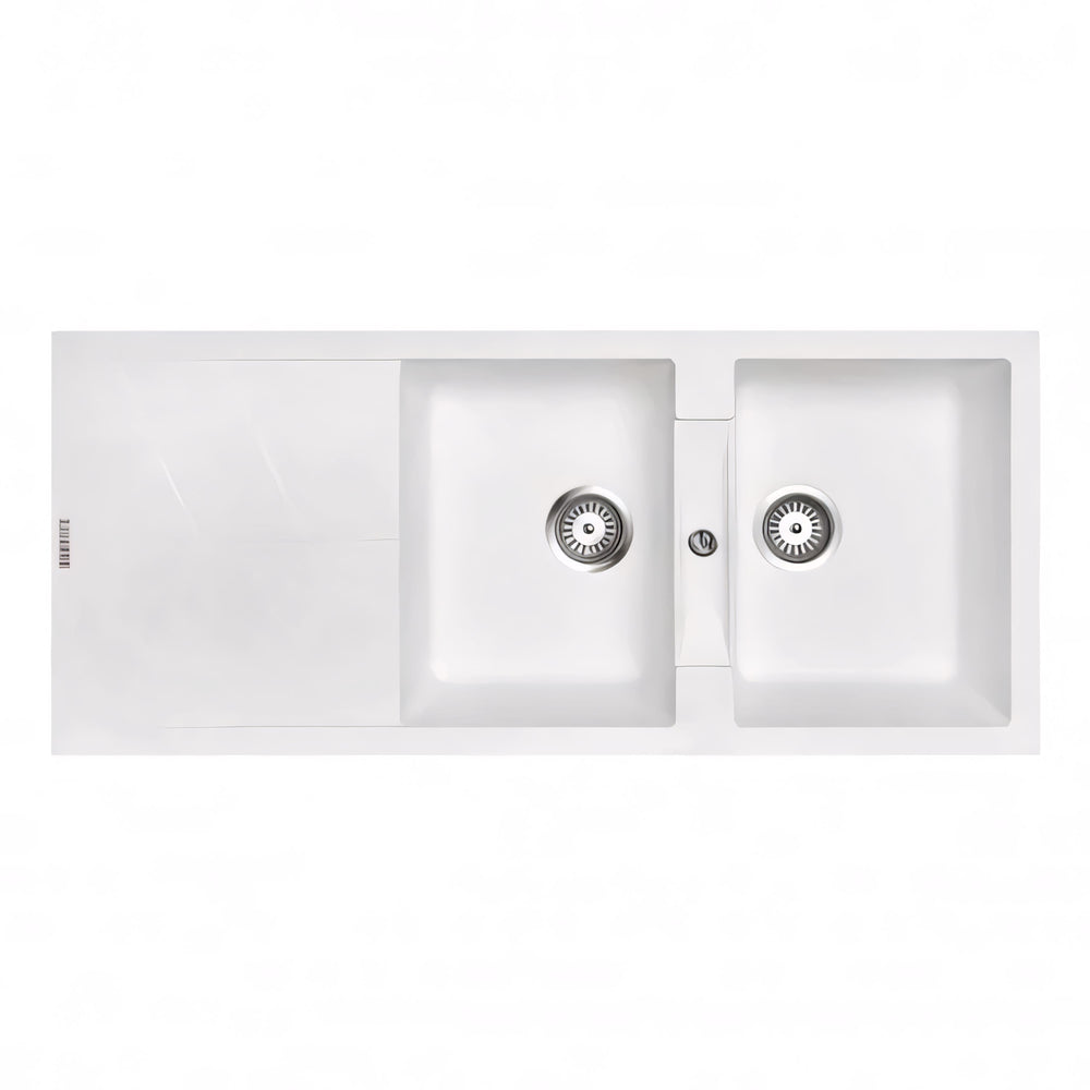 CARYSIL  DOUBLE BOWL GRANITE DRAINBOARD KITCHEN SINK WHITE 1160MM