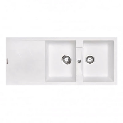 AQUAPERLA CARYSIL DOUBLE BOWL GRANITE DRAINBOARD KITCHEN SINK WHITE 1160MM
