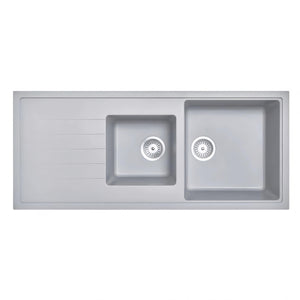 AQUAPERLA  1.5 BOWL DRAINER BOARD GRANITE STONE SINK CONCRETE GREY 1160MM