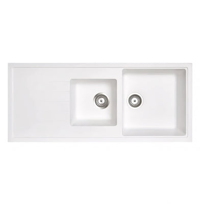 AQUAPERLA CARYSIL 1.5 BOWL DRAINER BOARD GRANITE STONE SINK WHITE 1160MM