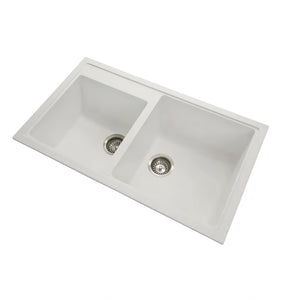 AQUAPERLA  DOUBLE BOWL GRANITE KITCHEN SINK WHITE 860MM