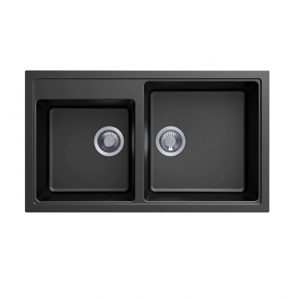CARYSIL  DOUBLE BOWL GRANITE KITCHEN SINK BLACK 860MM