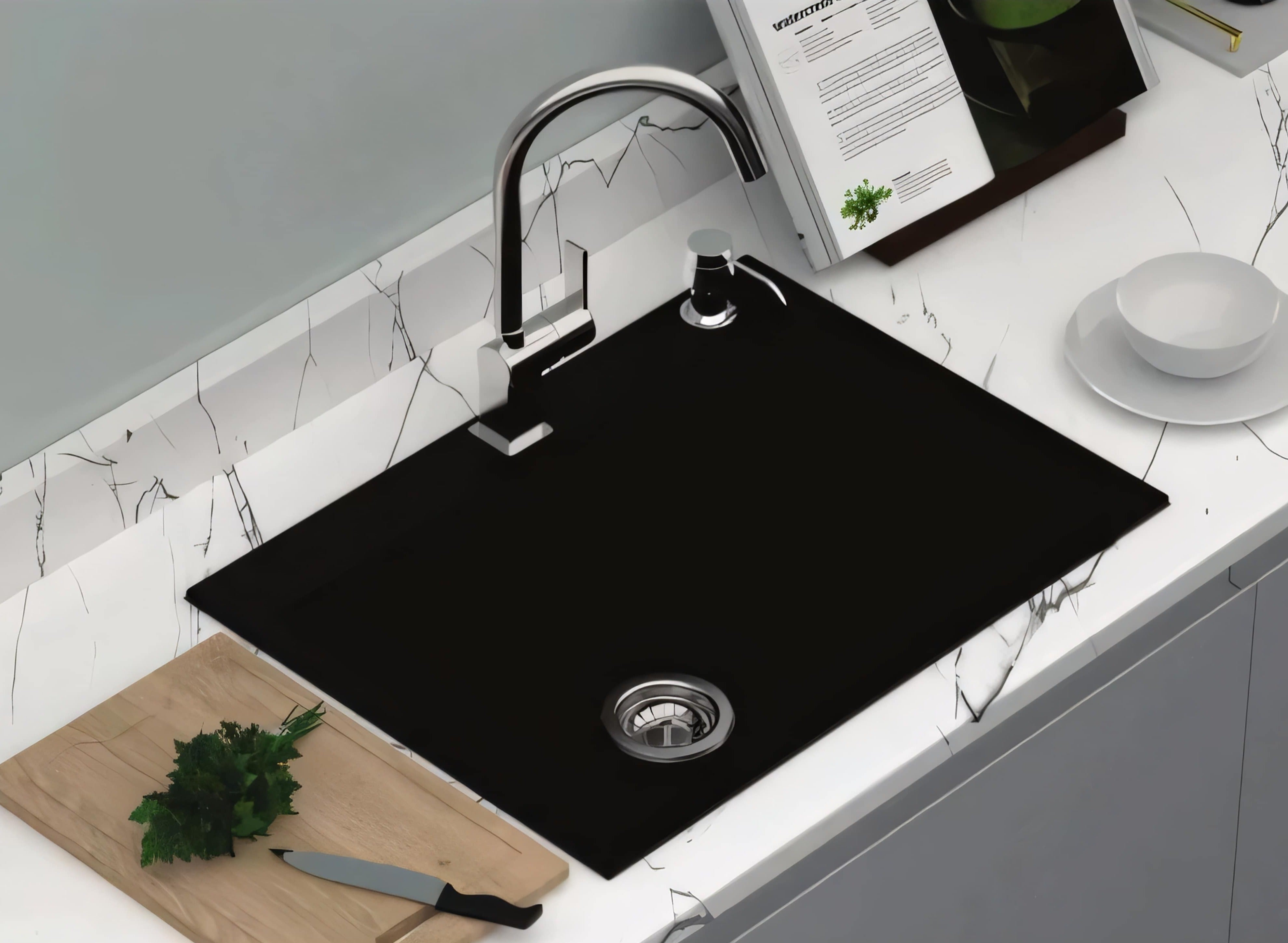 AQUAPERLA CARYSIL SINGLE BOWL KITCHEN SINK BLACK 680MM