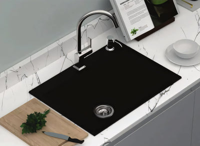 AQUAPERLA CARYSIL SINGLE BOWL KITCHEN SINK BLACK 680MM
