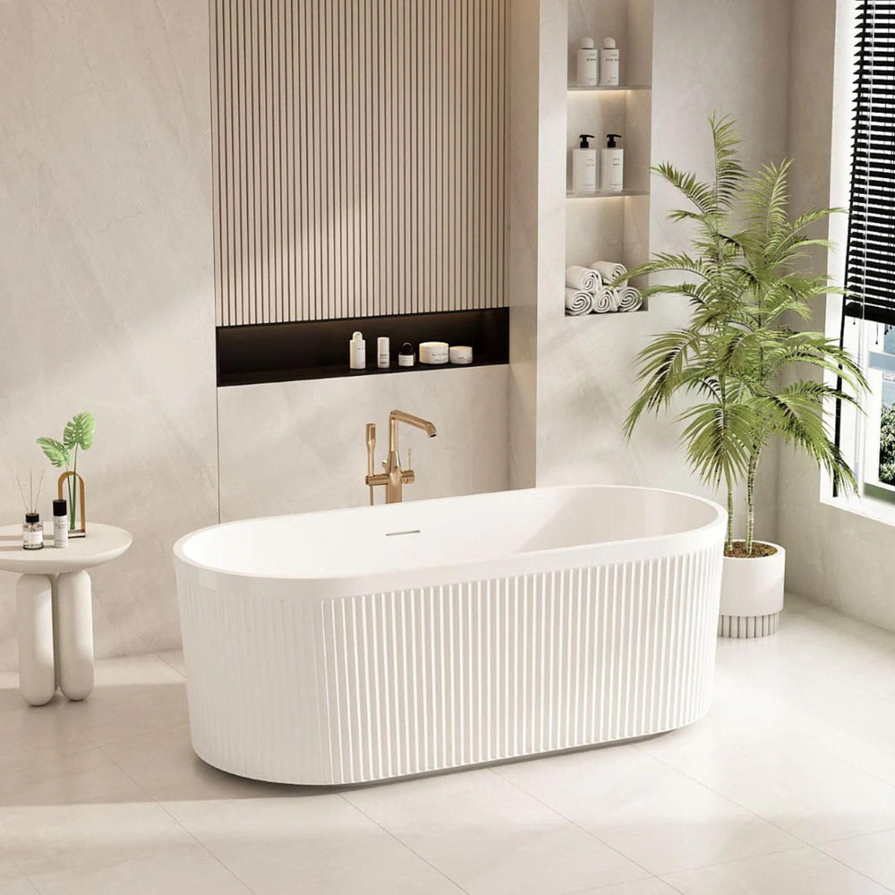MERCIO TYLER FLUTED FREESTANDING BATHTUB GLOSS WHITE (AVAILABLE IN 1500MM AND 1700MM)