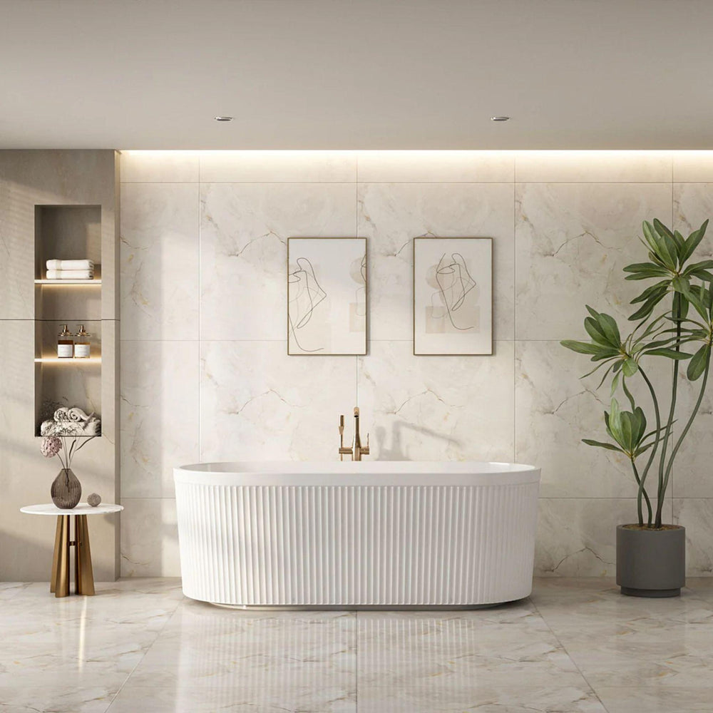MERCIO TYLER FLUTED FREESTANDING BATHTUB GLOSS WHITE (AVAILABLE IN 1500MM AND 1700MM)