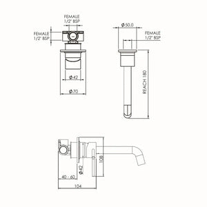 FELTON TATE LEAD FREE WALL MOUNTED BASIN/BATH MIXER 180MM BRUSHED BRONZE AND BLACK