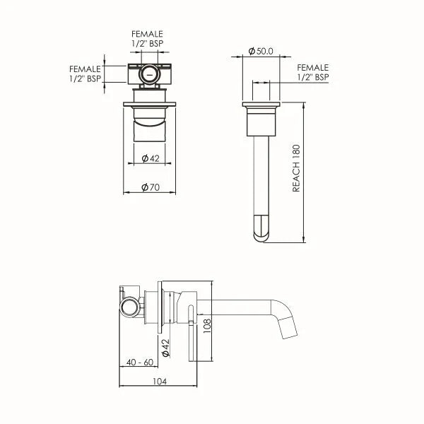 FELTON TATE LEAD FREE WALL MOUNTED BASIN/BATH MIXER 180MM BRUSHED BRONZE AND BLACK