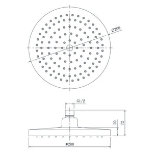 IKON OTUS SHOWER HEAD 200MM BRUSHED NICKEL