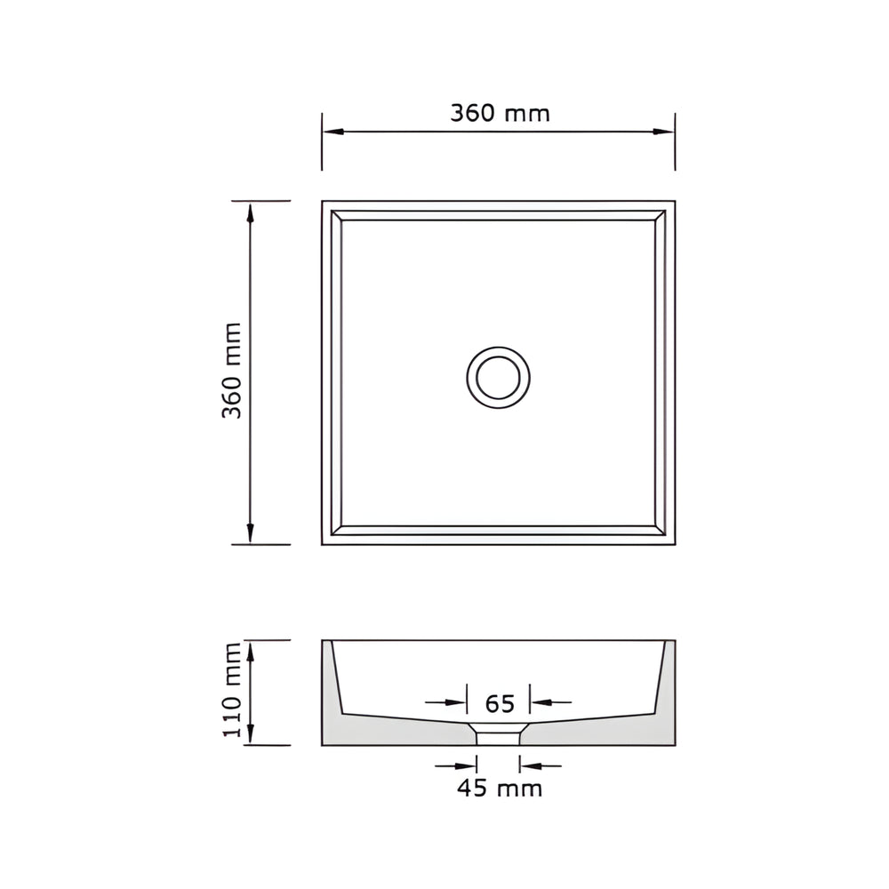 CONCRETE STUDIO BALY ABOVE COUNTER BASIN SQUARE LIGHT GREY 360MM