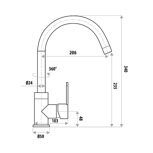 LINKWARE LOUI SINK MIXER 340MM MATTE BLACK