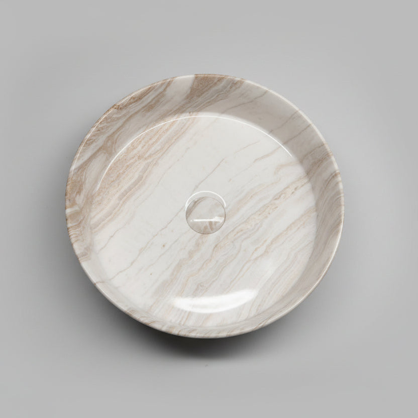 CLAYA ROUND ABOVE COUNTER BASIN GLOSS STONE MARBLE LOOK 400MM