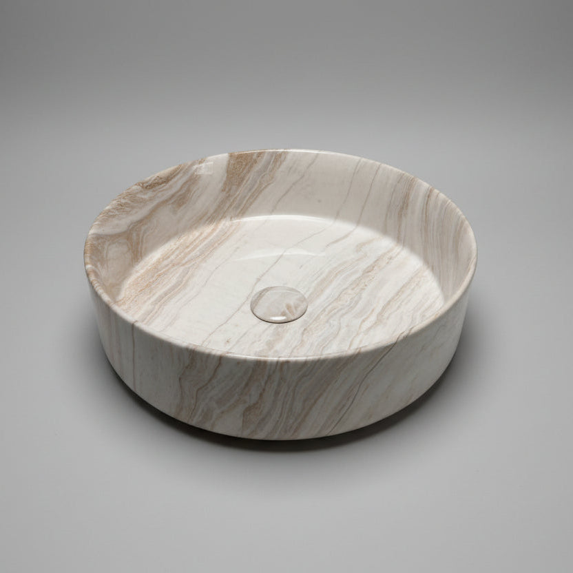 CLAYA ROUND ABOVE COUNTER BASIN GLOSS STONE MARBLE LOOK 400MM
