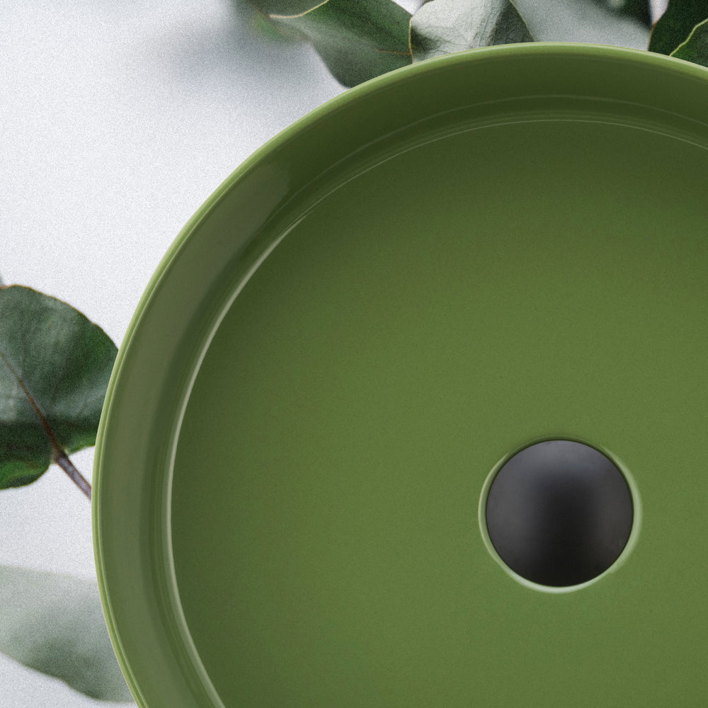 OLIVERI TERZOFOCO ROUND SHORT COUNTER TOP BASIN OLIVE GREEN 405MM