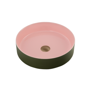 OLIVERI TERZOFOCO ROUND SHORT COUNTER TOP BASIN OLIVE AND SALMON 405MM