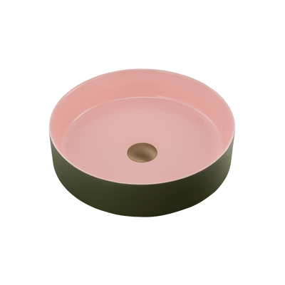 OLIVERI TERZOFOCO ROUND SHORT COUNTER TOP BASIN OLIVE AND SALMON 405MM