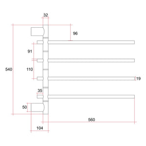 THERMOGROUP SWIVEL HEATED TOWEL RAIL POLISHED STAINLESS STEEL 595MM