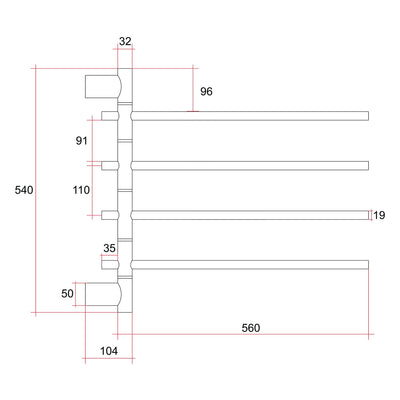 THERMOGROUP SWIVEL HEATED TOWEL RAIL POLISHED STAINLESS STEEL 595MM