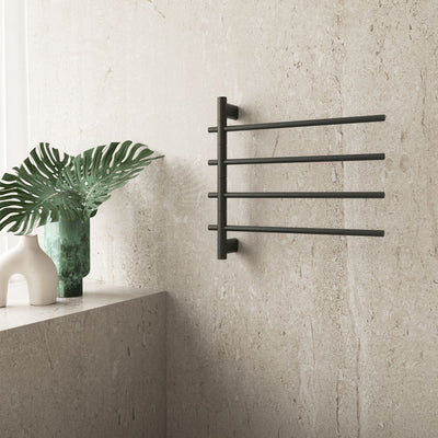 THERMOGROUP SWIVEL HEATED TOWEL RAIL BLACK 595MM