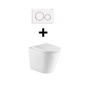 TURNER HASTINGS FINO WHISPERFLUSH RIMLESS FLOOR MOUNTED PAN AND SEAT WITH GEBERIT IN-WALL CISTERN AND FLUSH PLATE PACKAGE GLOSS WHITE