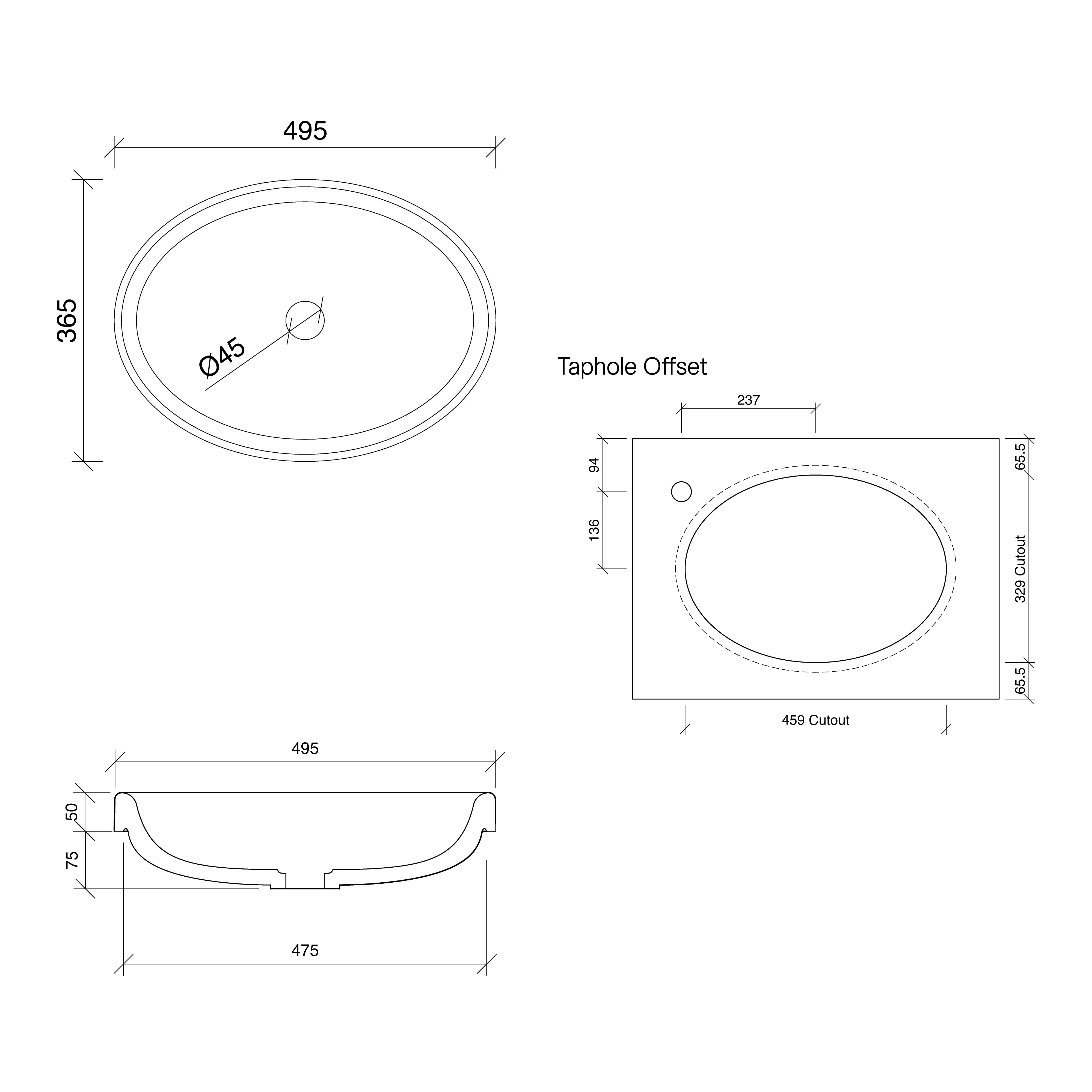 TIMBERLINE COAST INSET BASIN GLOSS WHITE 495MM