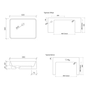 TIMBERLINE FERGUS SEMI-RECESSED BASIN GLOSS WHITE 500MM