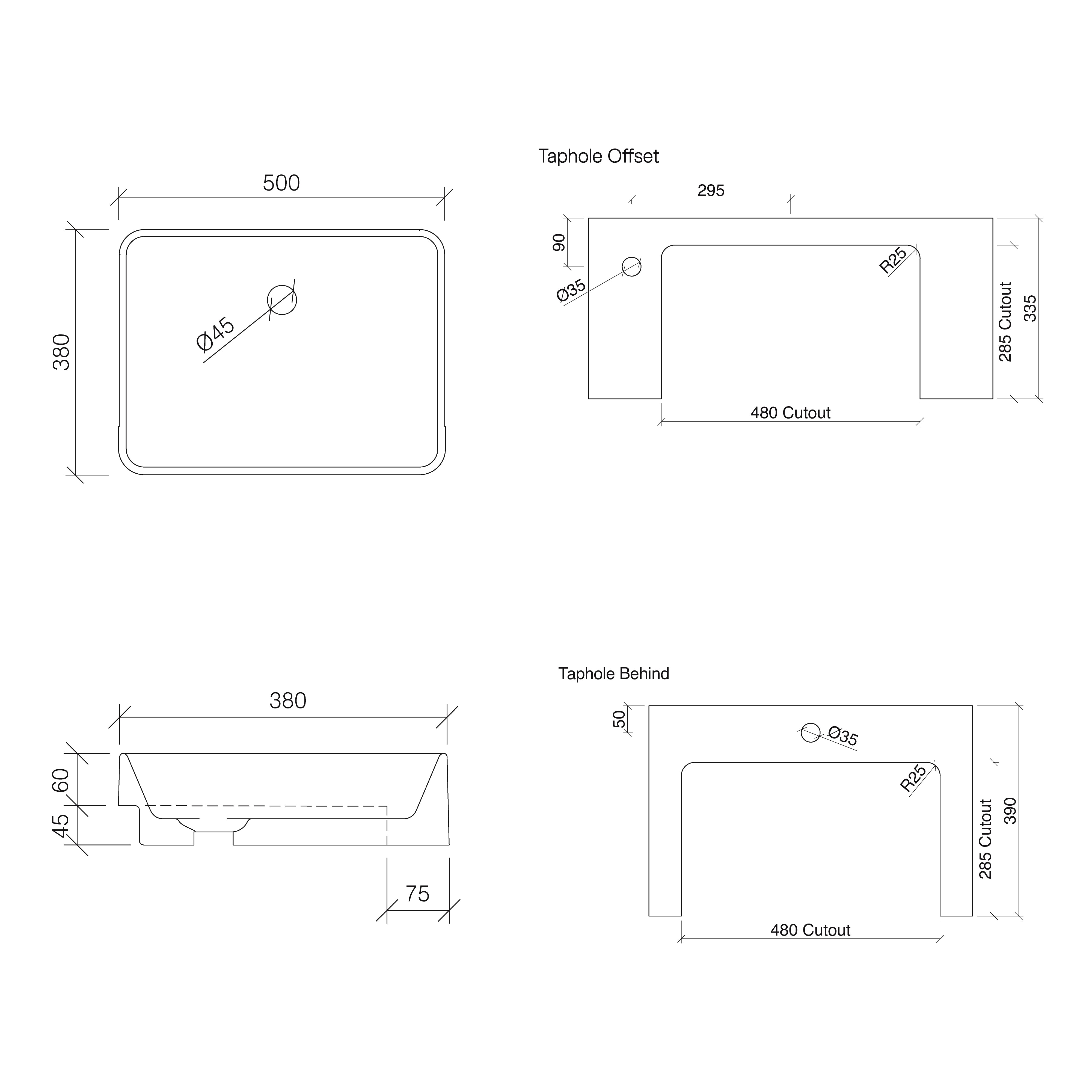 TIMBERLINE FERGUS SEMI-RECESSED BASIN GLOSS WHITE 500MM