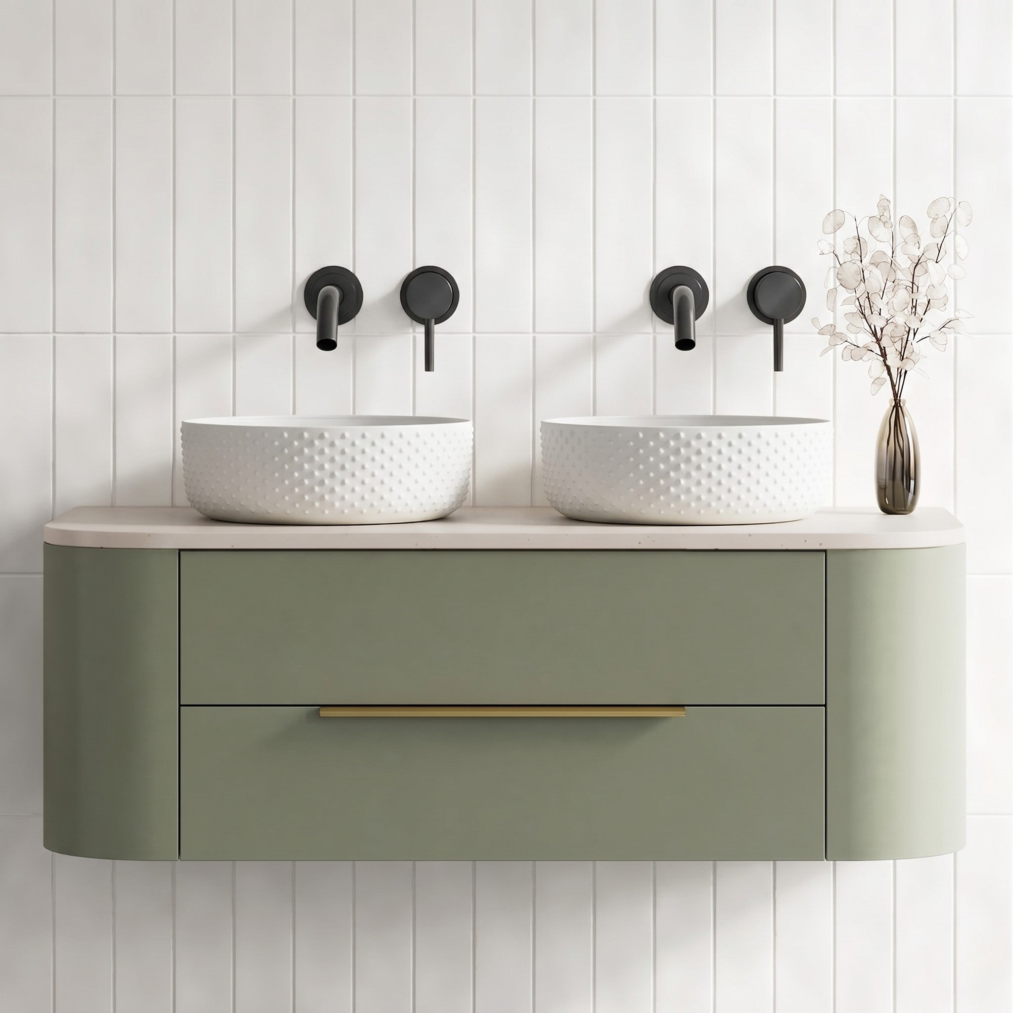 TIMBERLINE SILKSURFACE CANVAS MIST DOUBLE BOWL VANITY TOP