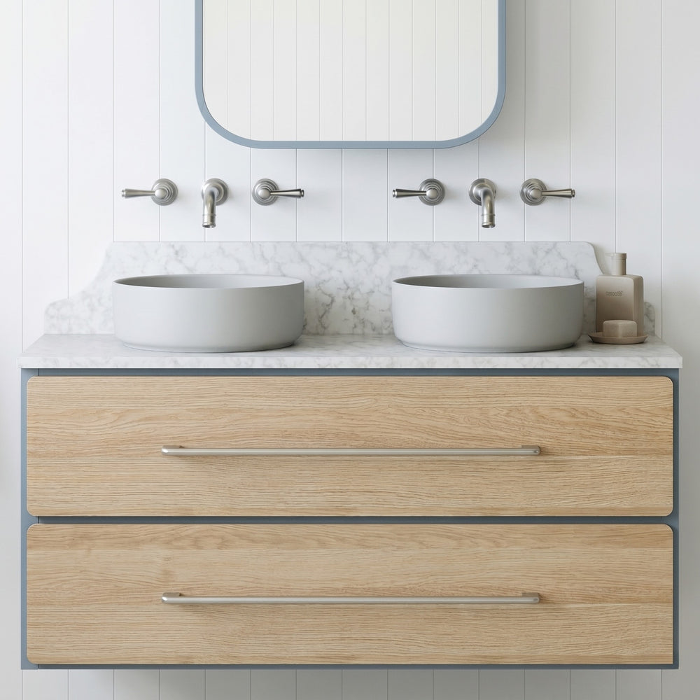 TIMBERLINE SILKSURFACE CARRARA DOUBLE BOWL VANITY TOP