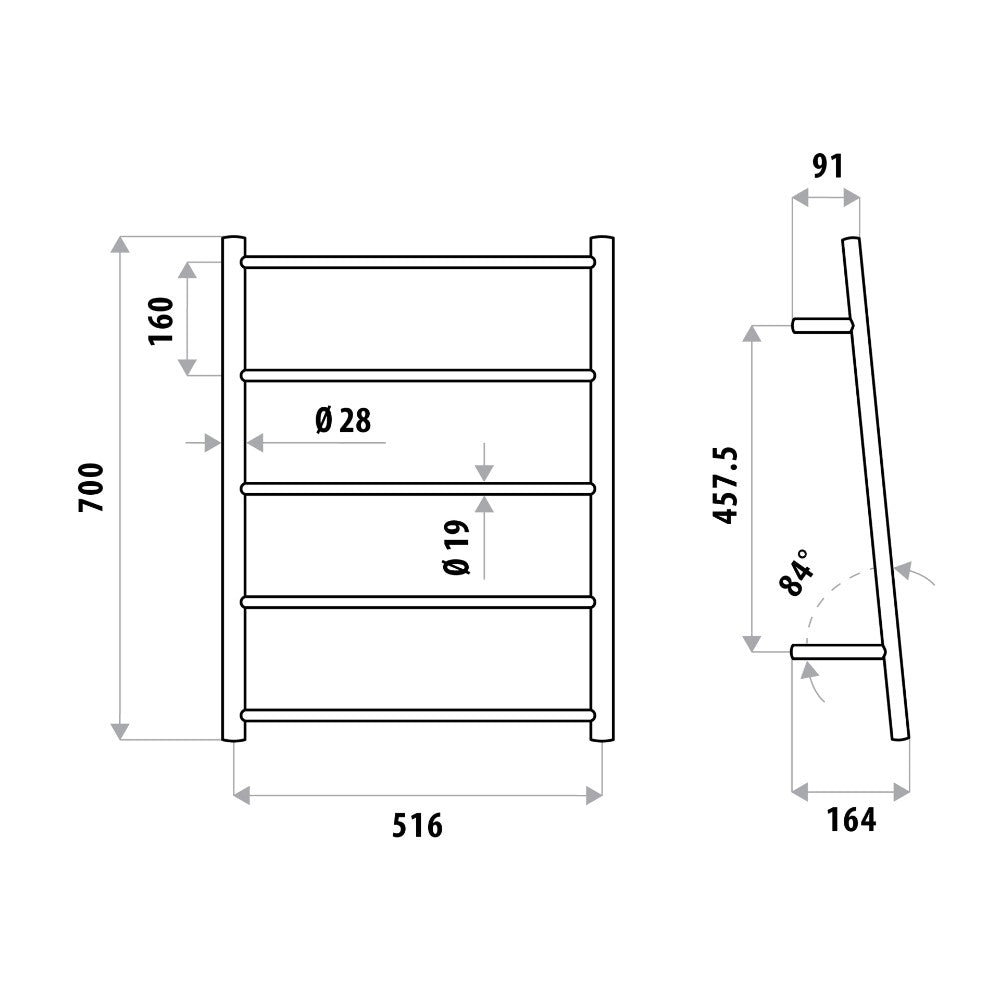 LINKWARE 5 RUNG NON HEATED TOWEL LADDER 516MM CHROME