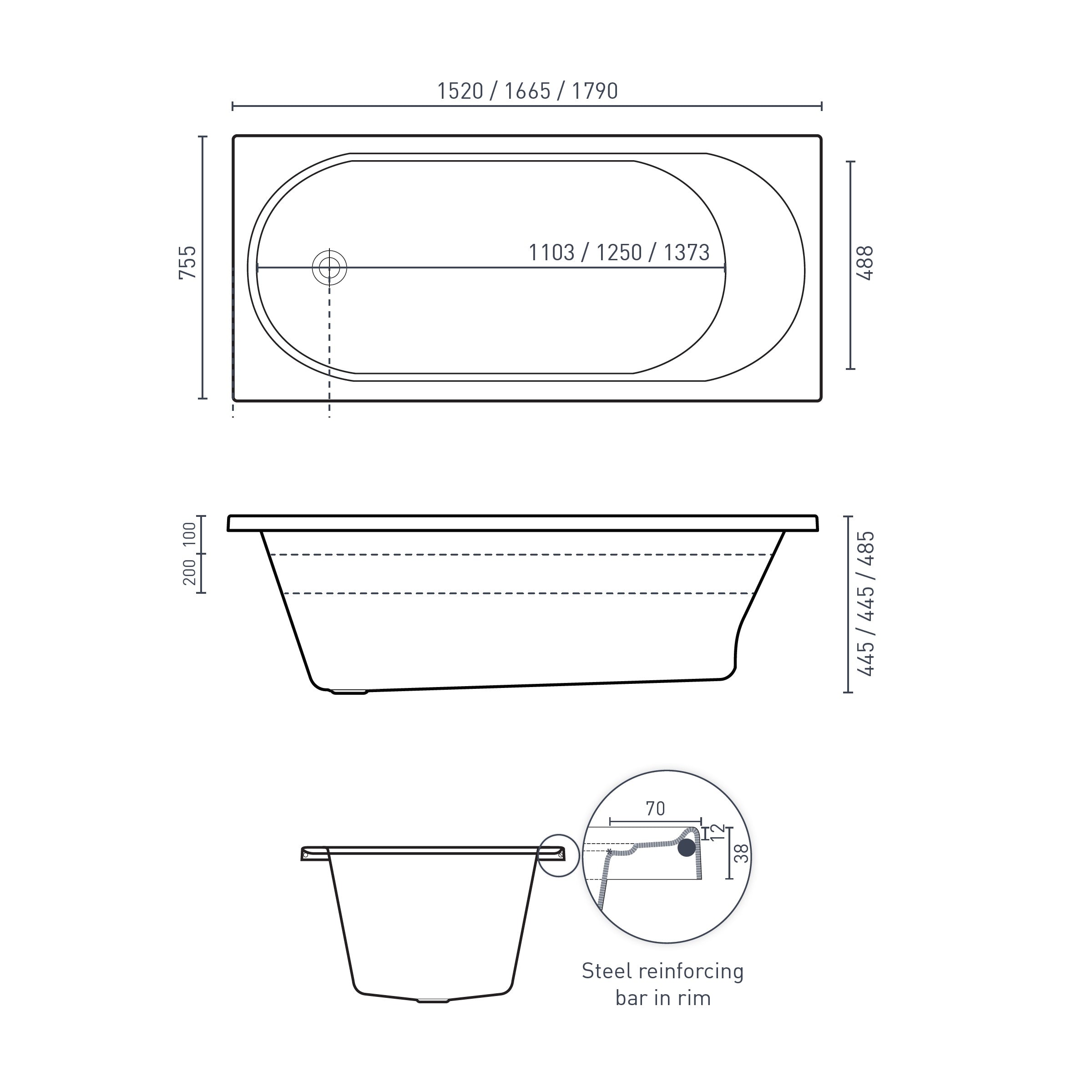 DECINA TURIN INSET CONTOUR SPA BATH GLOSS WHITE (AVAILABLE IN 1520MM, 1665MM AND 1790MM) WITH 12-JETS
