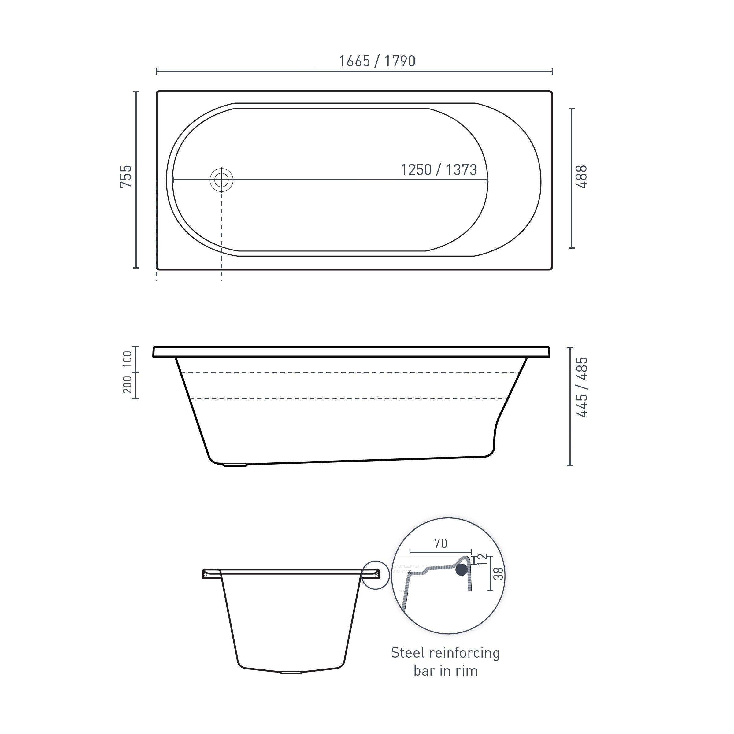 DECINA TURIN INSET DOLCE VITA SPA BATH GLOSS WHITE (AVAILABLE IN 1665MM AND 1790MM) WITH 16-JETS