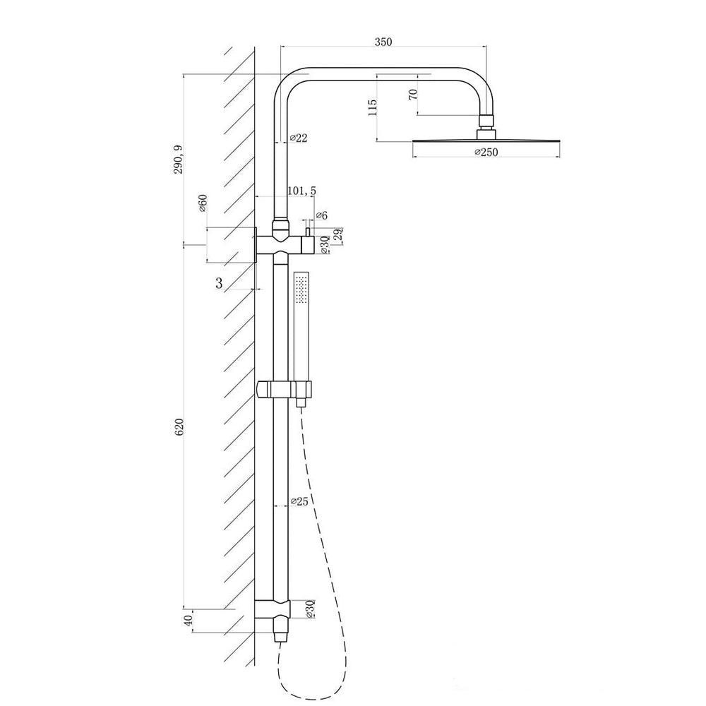 LINKWARE ELLE 316 TWIN SHOWER ON RAIL 620MM CHROME