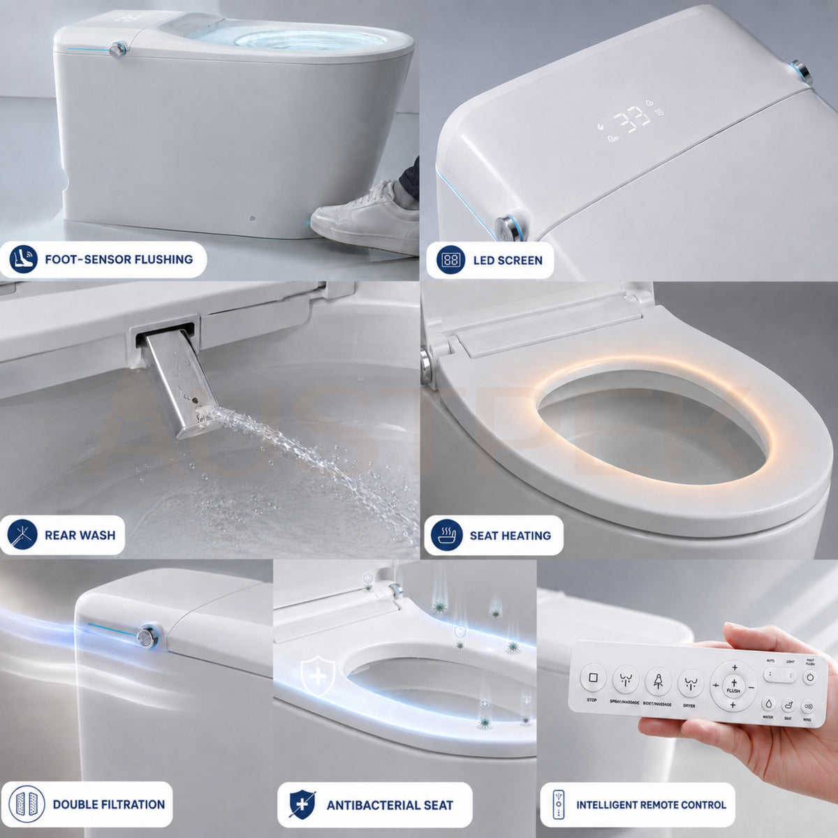 FLUVA U2 INTELLIGENT TOILET W/ AUTOFLUSH REMOTE CONTROLLED BIDET WHITE