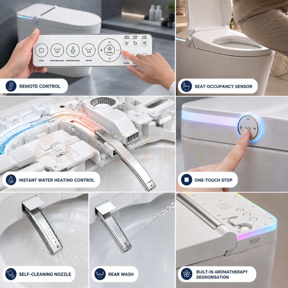 FLUVA U5 INTELLIGENT TOILET W/ AUTOFLUSH REMOTE CONTROLLED BIDET GLOSS WHITE