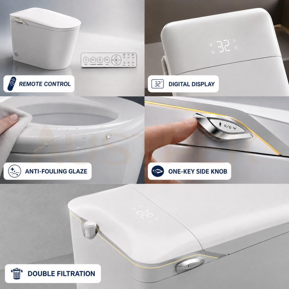 FLUVA U6 INTELLIGENT TOILET W/ AUTOFLUSH REMOTE CONTROLLED BIDET GLOSS WHITE