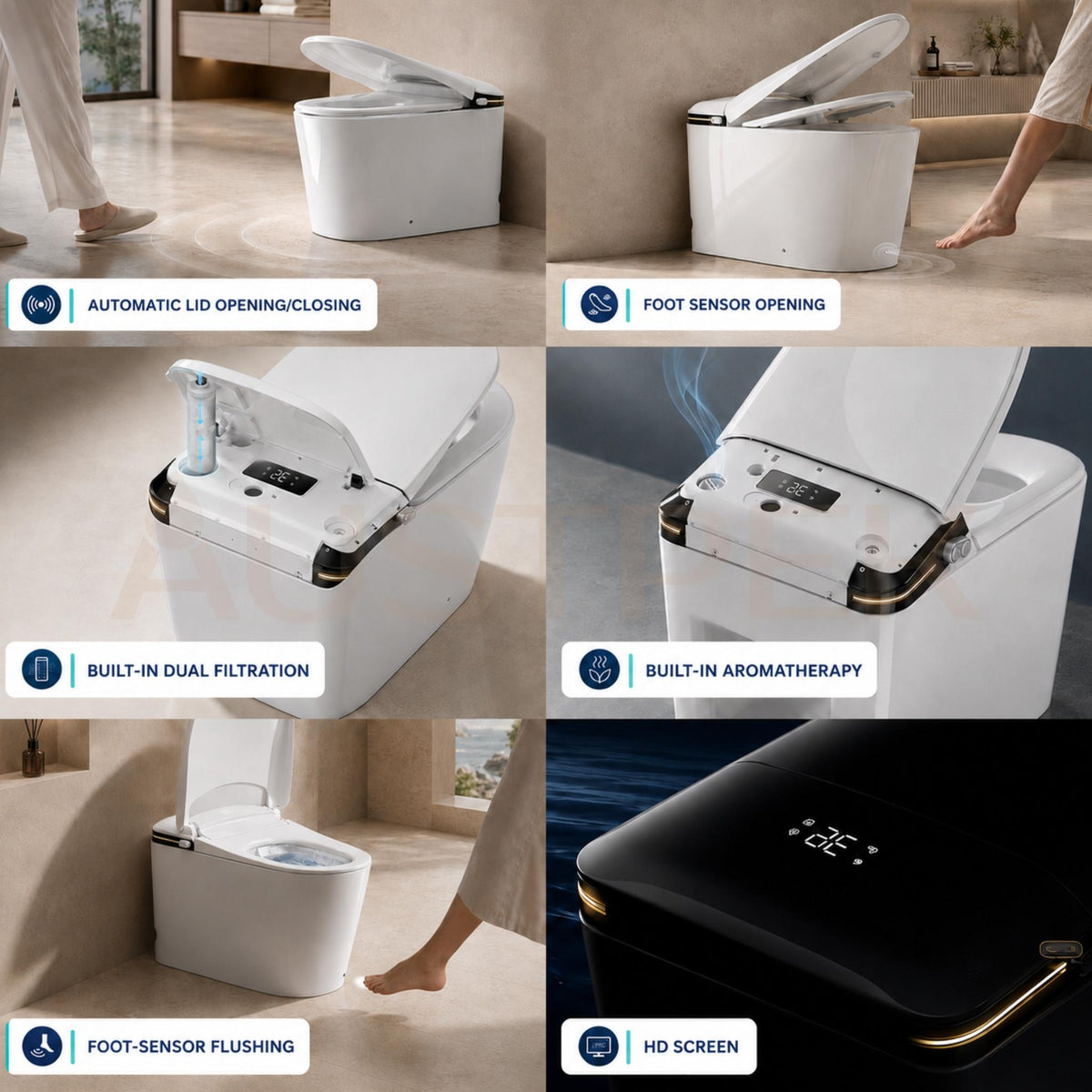 FLUVA U7 INTELLIGENT TOILET W/ AUTOFLUSH REMOTE CONTROLLED BIDET GLOSS WHITE